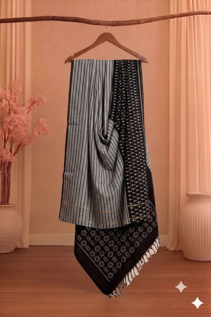 Sanskriti Vintage Chanderi Abstract Print Blend Silk Dupatta/Stole Black Veil