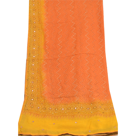 Sanskriti Vintage Orange Long Dupatta/Stole Pure Georgette Silk Handmade scarves