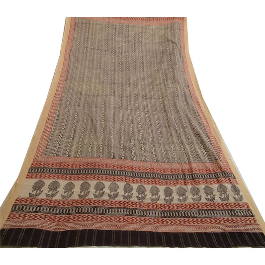 Sanskriti Vintage Handblock Print-Woven Dupatta Stole Black-Red Pure Cotton Veil