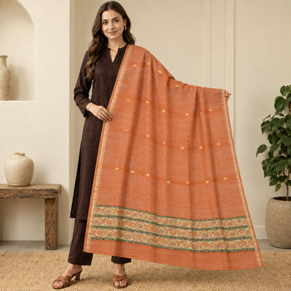 Sanskriti Vintage Hand Beaded-Zari Woven Art Silk Dupatta Long Stole Orange Veil