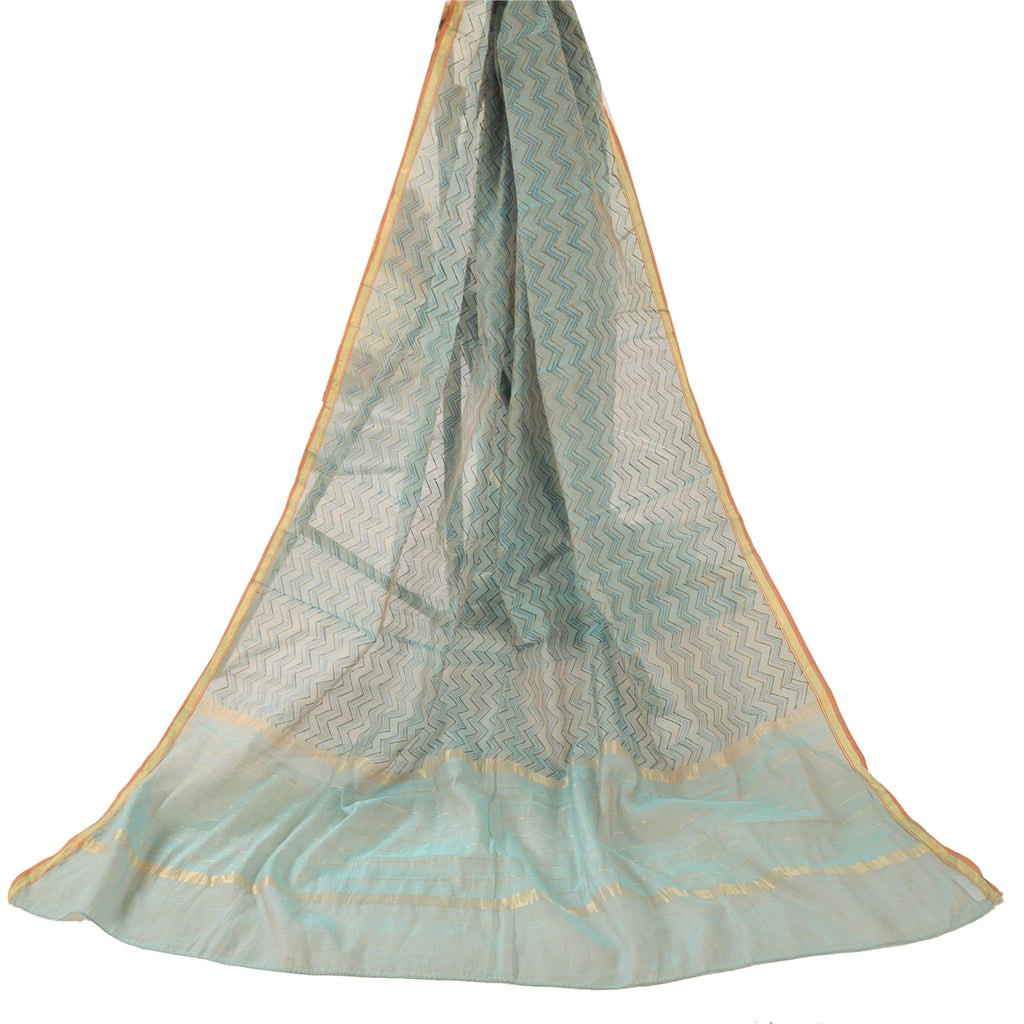 Sanskriti Vintage Blå Lange Dupatta/Stole Ren Bomuld Håndblokprintede Tørklæder