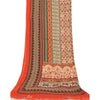 Sanskriti Vintage Orange/Ivory Long Dupatta/Stole Pure Chiffon Silk Printed Veil