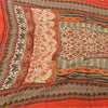 Sanskriti Vintage Orange/Ivory Long Dupatta/Stole Pure Chiffon Silk Printed Veil