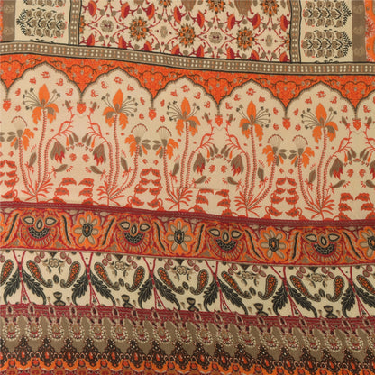 Sanskriti Vintage Orange/Ivory Long Dupatta/Stole Pure Chiffon Silk Printed Veil