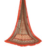 Sanskriti Vintage Orange/Ivory Long Dupatta/Stole Pure Chiffon Silk Printed Veil