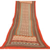 Sanskriti Vintage Orange/Ivory Long Dupatta/Stole Pure Chiffon Silk Printed Veil