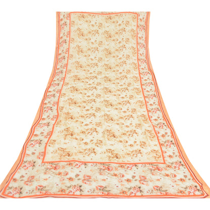 Sanskriti Vintage Ivory Long Dupatta Stole Pure Chiffon Hijab Printed wrap Veil