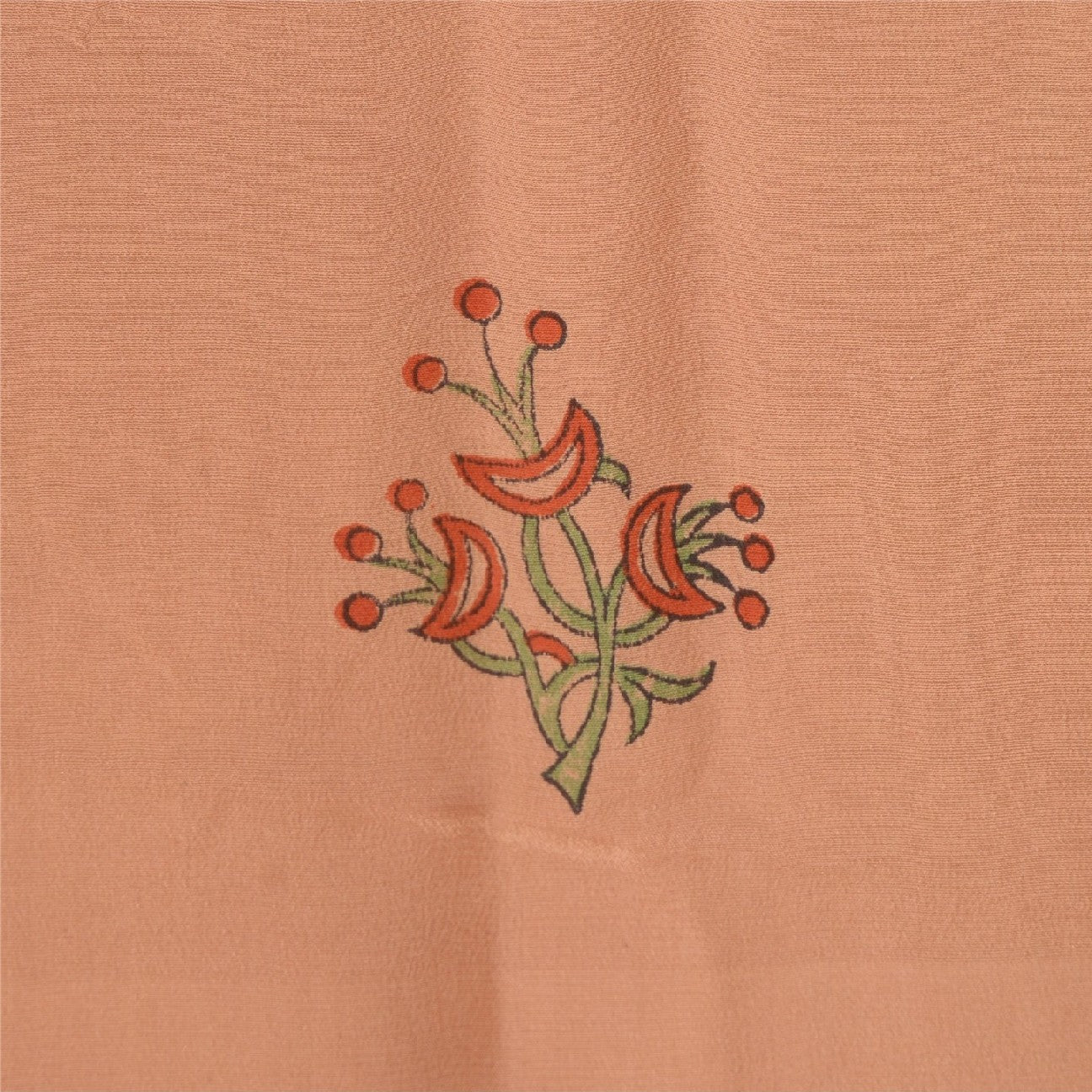 Sanskriti Vintage Long Dupatta Stole Pure Crepe Silk Peach Block Printed Scarves