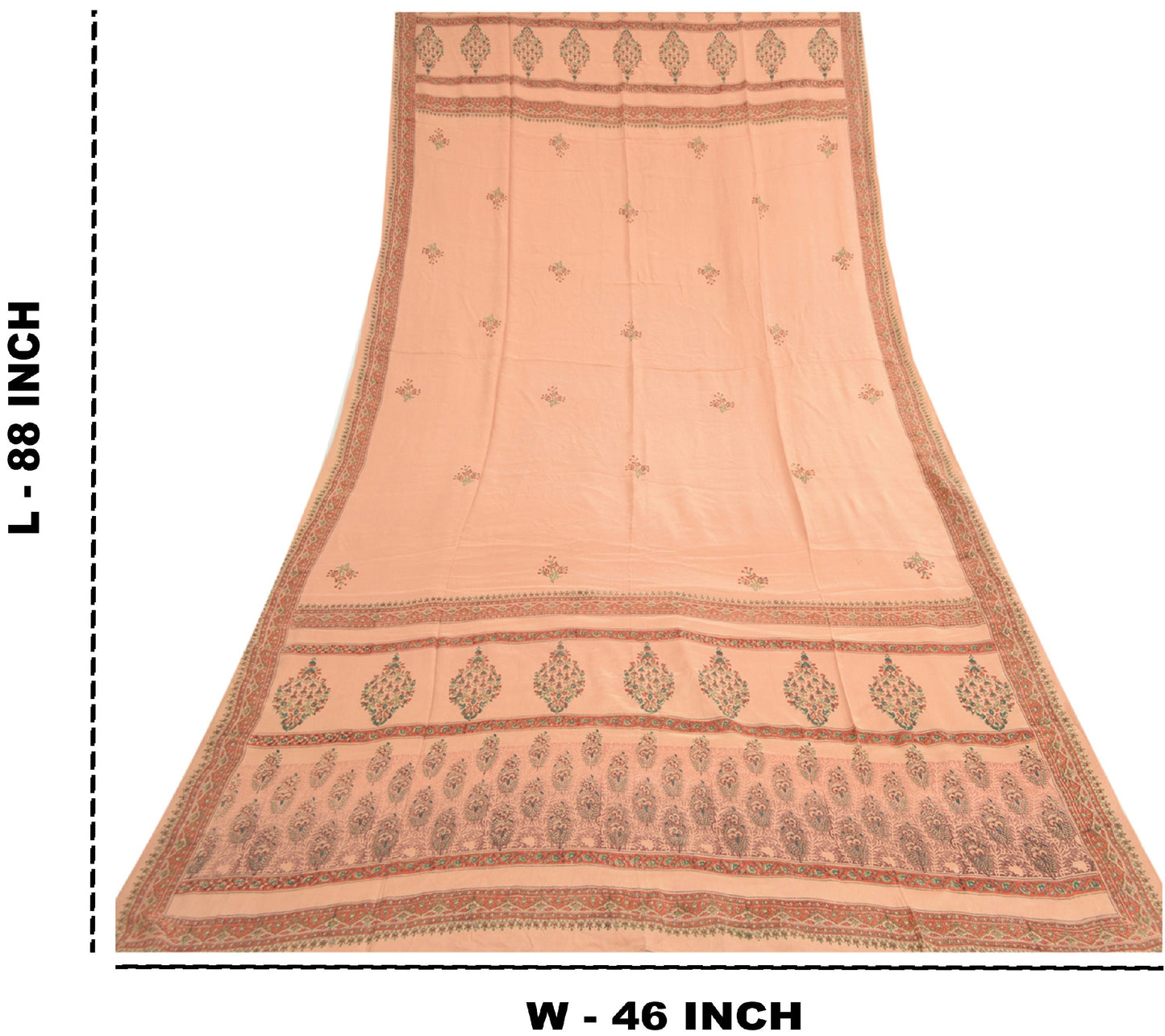 Sanskriti Vintage Long Dupatta Stole Pure Crepe Silk Peach Block Printed Scarves