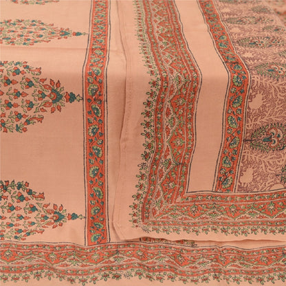 Sanskriti Vintage Long Dupatta Stole Pure Crepe Silk Peach Block Printed Scarves