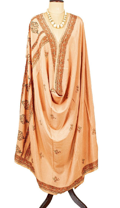 Sanskriti Vintage Long Dupatta Stole Pure Crepe Silk Peach Block Printed Scarves