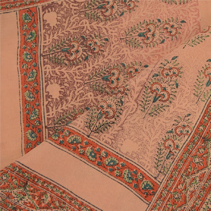 Sanskriti Vintage Long Dupatta Stole Pure Crepe Silk Peach Block Printed Scarves