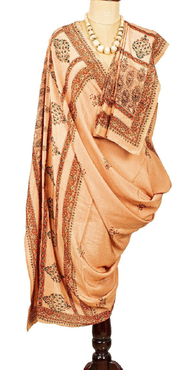 Sanskriti Vintage Long Dupatta Stole Pure Crepe Silk Peach Block Printed Scarves