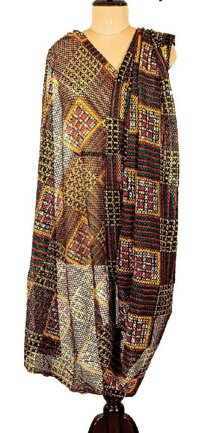 Sanskriti Vintage Lang Dupatta Stole 100% Ren Silke Håndlavede Hæklede Tørklæder