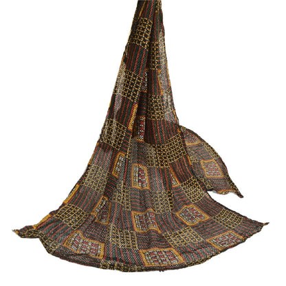 Sanskriti Vintage Lang Dupatta Stole 100% Ren Silke Håndlavede Hæklede Tørklæder