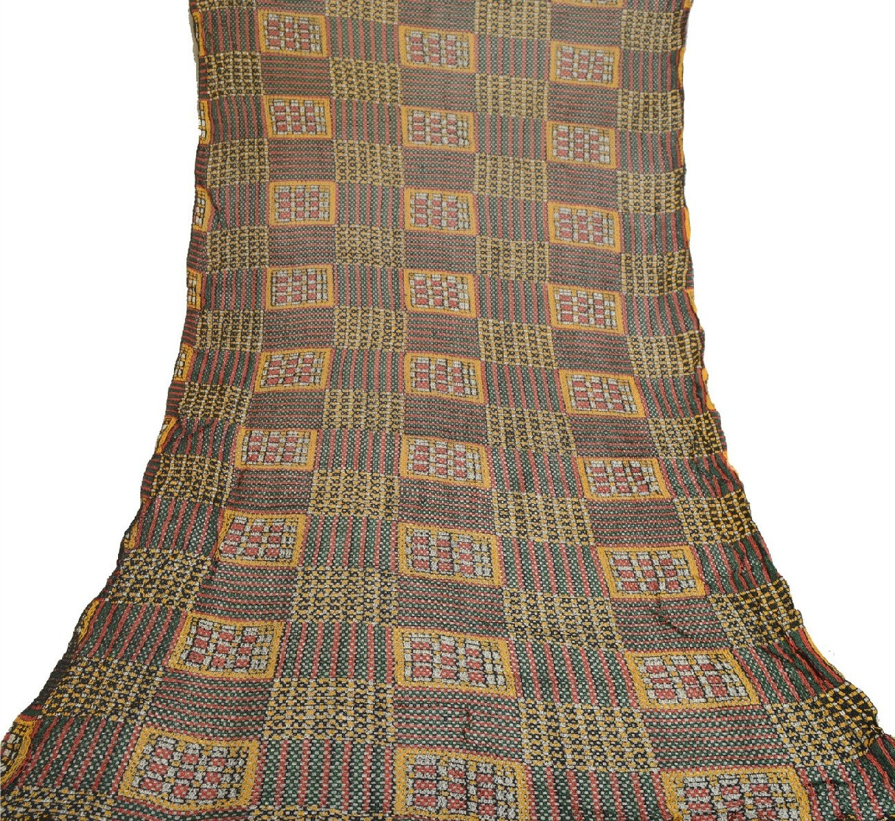 Sanskriti Vintage Lang Dupatta Stole 100% Ren Silke Håndlavede Hæklede Tørklæder