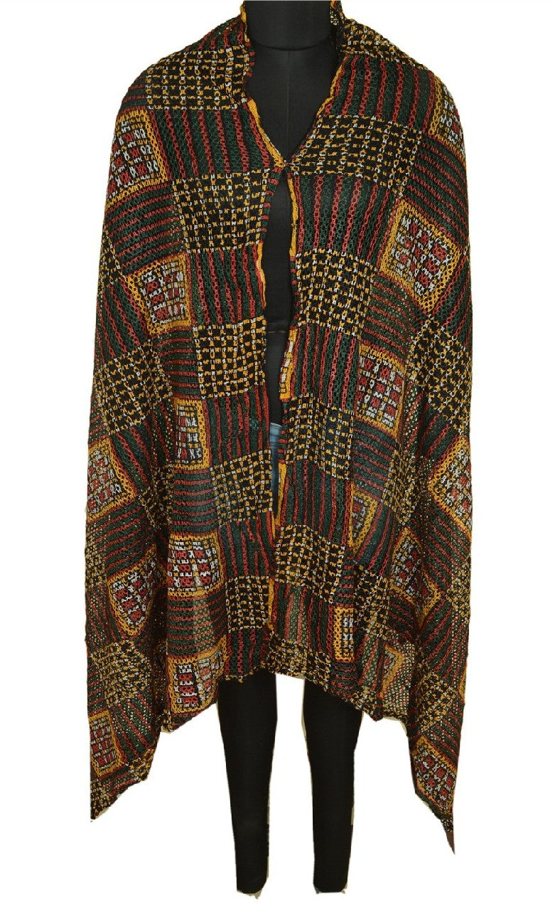 Sanskriti Vintage Lang Dupatta Stole 100% Ren Silke Håndlavede Hæklede Tørklæder