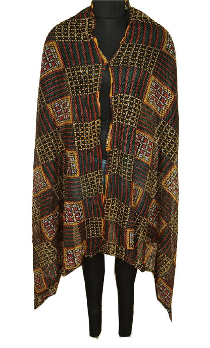 Sanskriti Vintage Lang Dupatta Stole 100% Ren Silke Håndlavede Hæklede Tørklæder