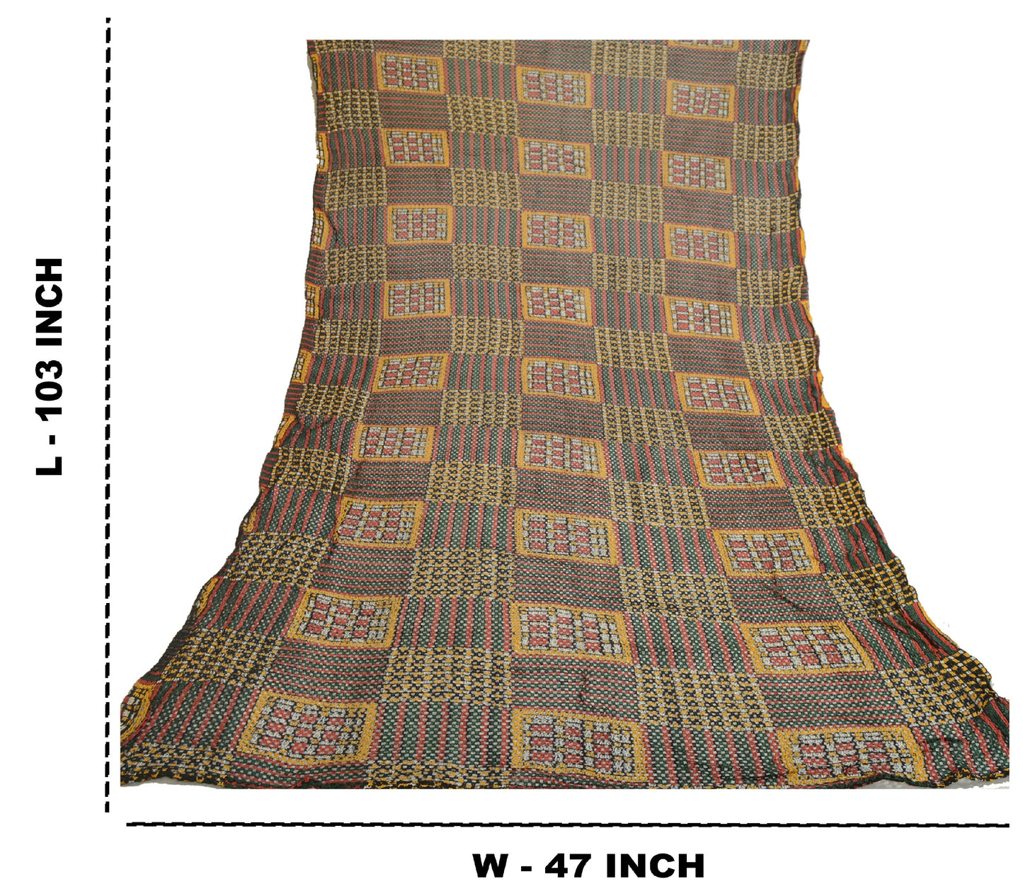 Sanskriti Vintage Lang Dupatta Stole 100% Ren Silke Håndlavede Hæklede Tørklæder