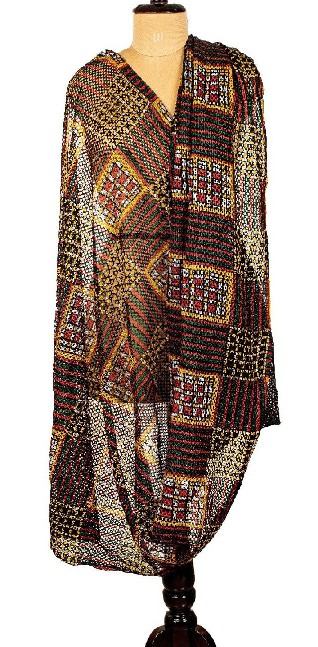 Sanskriti Vintage Lang Dupatta Stole 100% Ren Silke Håndlavede Hæklede Tørklæder