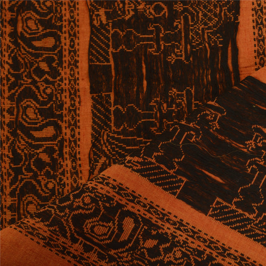 Sanskriti Vintage Baluchari Hand-Woven Pure Cotton Long Dupatta Stole Saffron