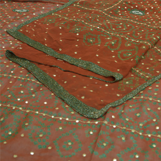Sanskriti Vintage Orange Long Dupatta/Stole Pure Georgette Hand Beaded Bandhani