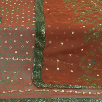 Sanskriti Vintage Orange Long Dupatta/Stole Pure Georgette Hand Beaded Bandhani