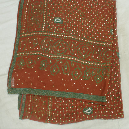 Sanskriti Vintage Orange Long Dupatta/Stole Pure Georgette Hand Beaded Bandhani
