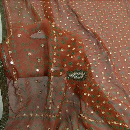 Sanskriti Vintage Orange Long Dupatta/Stole Pure Georgette Hand Beaded Bandhani