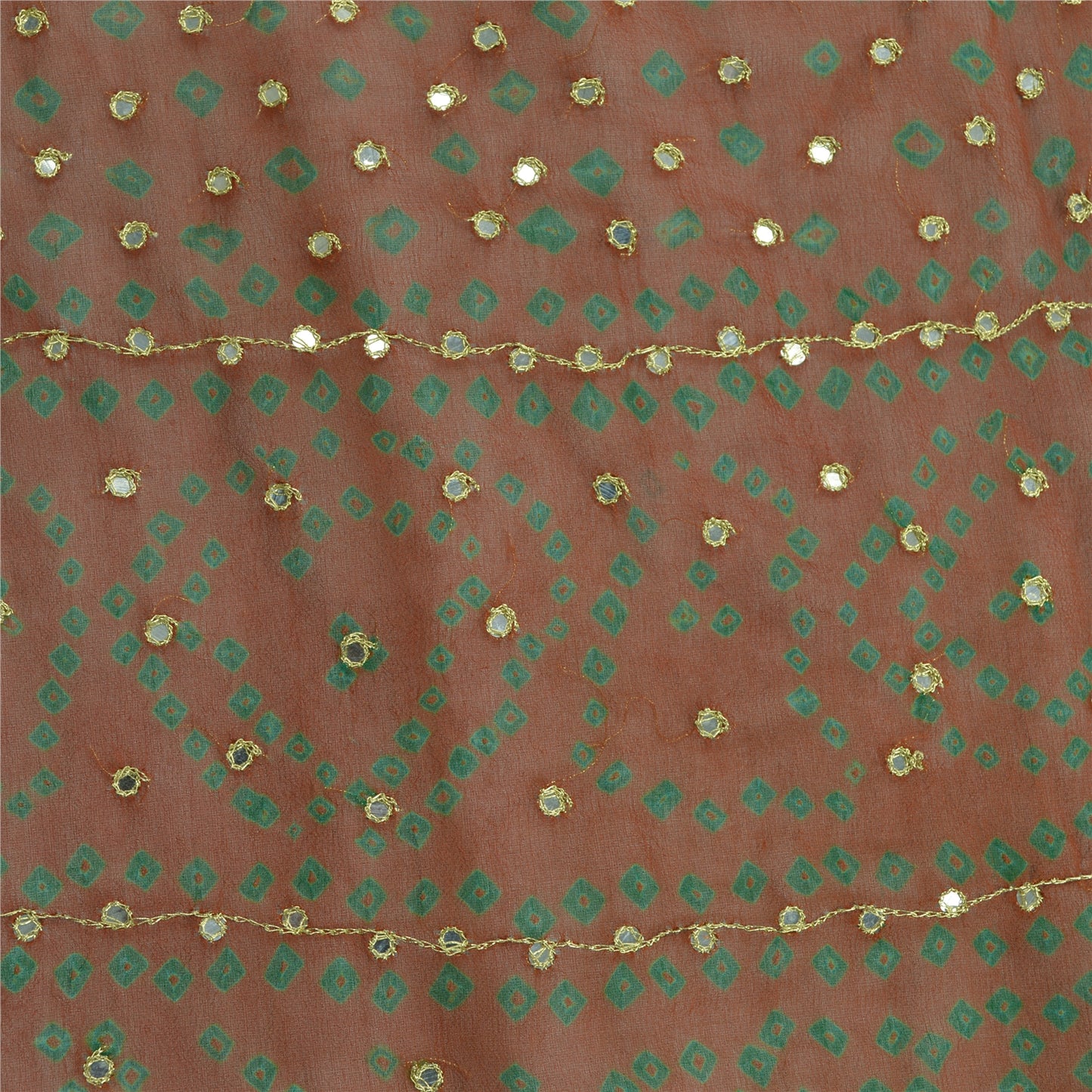 Sanskriti Vintage Orange Long Dupatta/Stole Pure Georgette Hand Beaded Bandhani