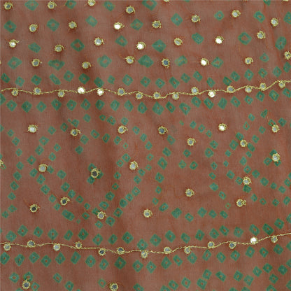 Sanskriti Vintage Orange Long Dupatta/Stole Pure Georgette Hand Beaded Bandhani
