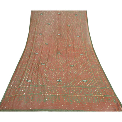 Sanskriti Vintage Orange Long Dupatta/Stole Pure Georgette Hand Beaded Bandhani