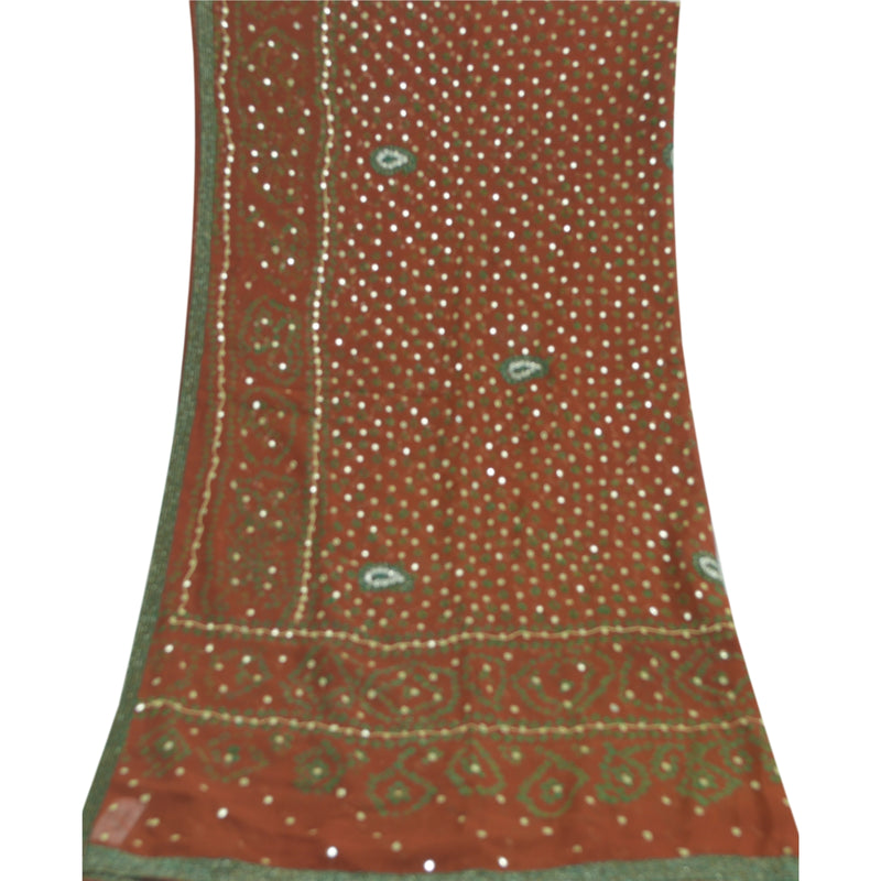 Sanskriti Vintage Orange Long Dupatta/Stole Pure Georgette Hand Beaded Bandhani
