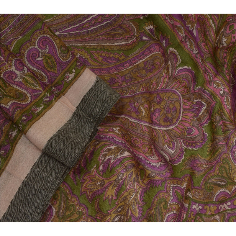 Sanskriti Vintage Purple Long Dupatta Stole Pure Woolen Paisley Print Warm Soft