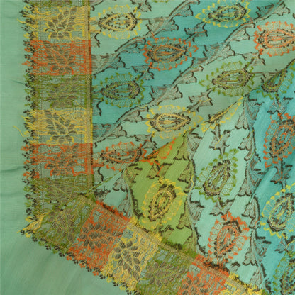 Sanskriti Vintage Long Dupatta Stole Pure Silk Sea Green Veil Woven Scarves