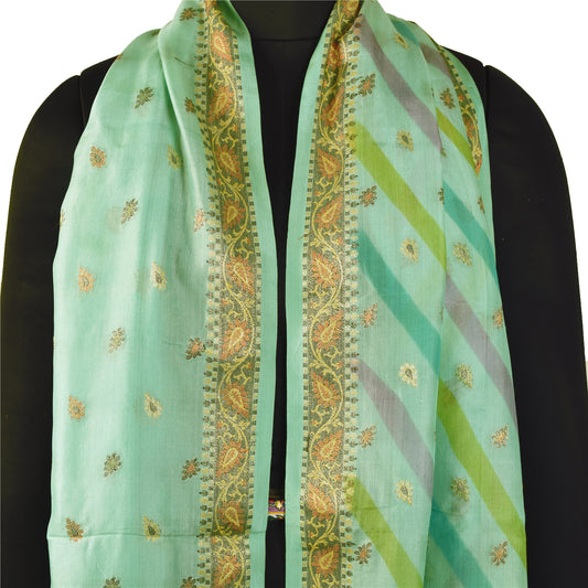 Sanskriti Vintage Long Dupatta Stole Pure Silk Sea Green Veil Woven Scarves