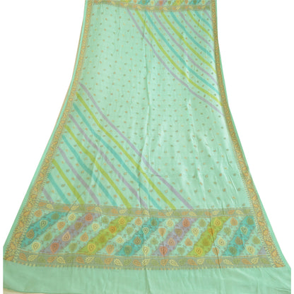 Sanskriti Vintage Long Dupatta Stole Pure Silk Sea Green Veil Woven Scarves