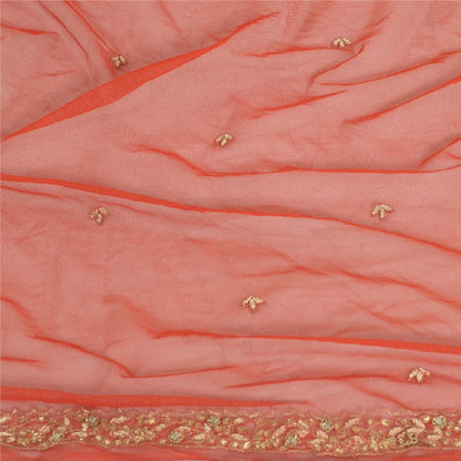 Sanskriti Vintage Brick Red Long Dupatta Stole Net Mesh Hand Beaded Scarves