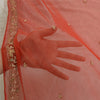 Sanskriti Vintage Brick Red Long Dupatta Stole Net Mesh Hand Beaded Scarves