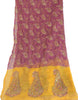 Sanskriti Vintage Long Pink/Yellow Dupatta/Stole Pure Chiffon Silk Hand Beaded