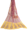 Sanskriti Vintage Long Pink/Yellow Dupatta/Stole Pure Chiffon Silk Hand Beaded