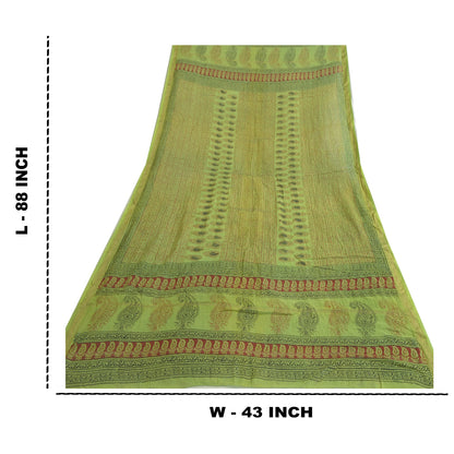 Sanskriti Vintage Long Green Dupatta/Stole Cotton Silk Hand-Block Printed Veil