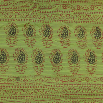 Sanskriti Vintage Long Green Dupatta/Stole Cotton Silk Hand-Block Printed Veil