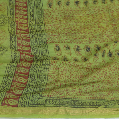 Sanskriti Vintage Long Green Dupatta/Stole Cotton Silk Hand-Block Printed Veil