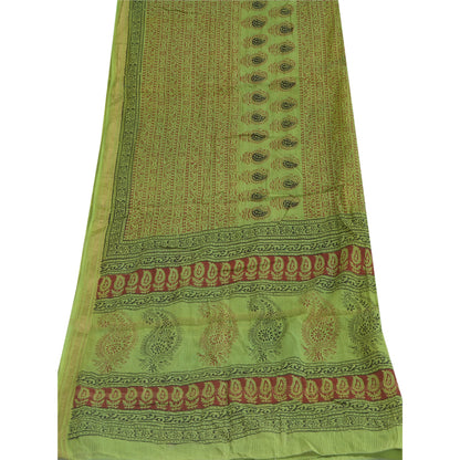 Sanskriti Vintage Long Green Dupatta/Stole Cotton Silk Hand-Block Printed Veil