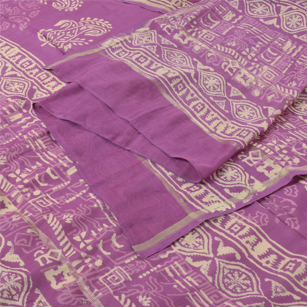 Sanskriti Vintage Purple Long Dupatta/Scarf Art Silk Hand Block Printed Scarves upcycled Textile Scraps Used Neckscarf Long Headscarf