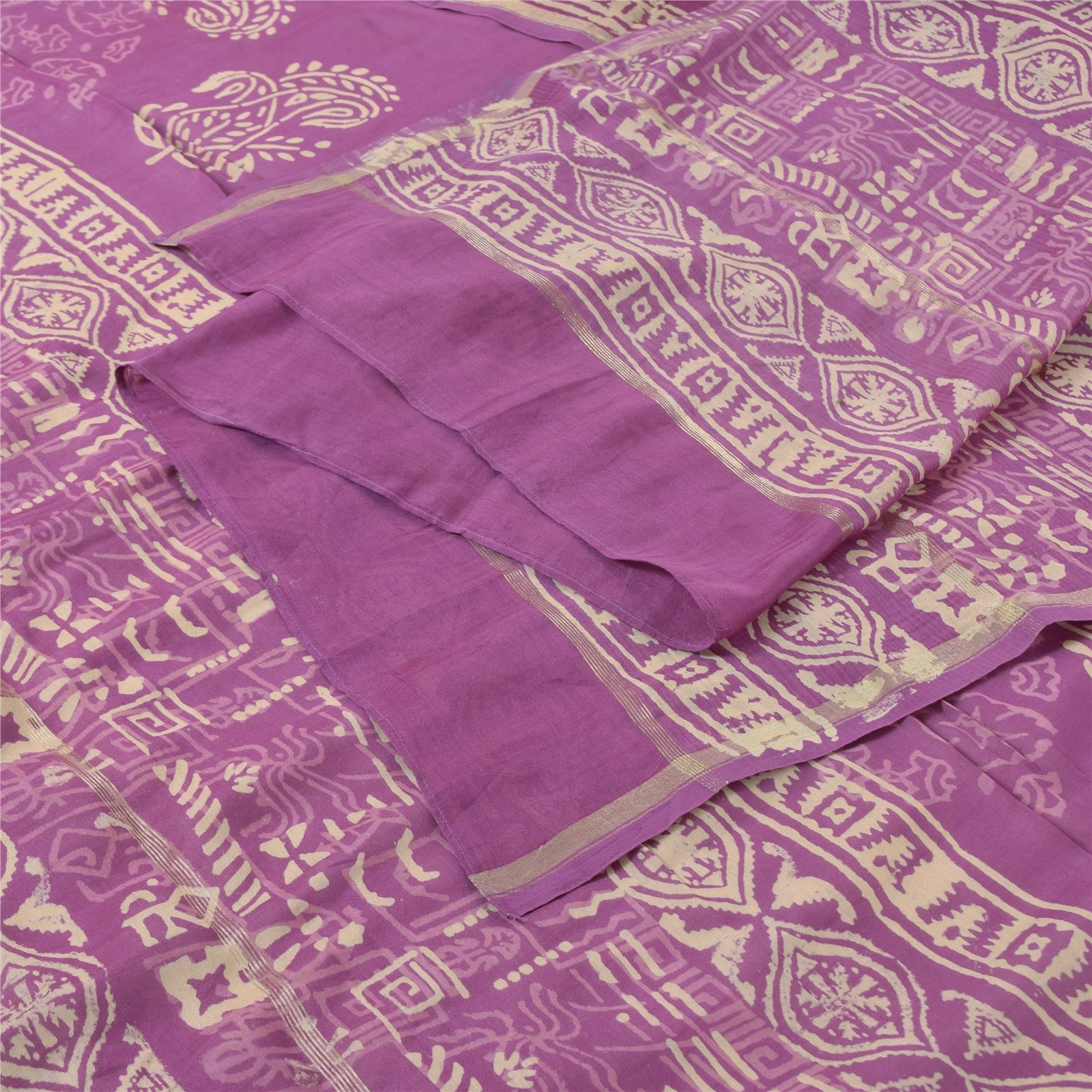 Sanskriti Vintage Purple Long Dupatta/Scarf Art Silk Hand Block Printed Scarves upcycled Textile Scraps Used Neckscarf Long Headscarf