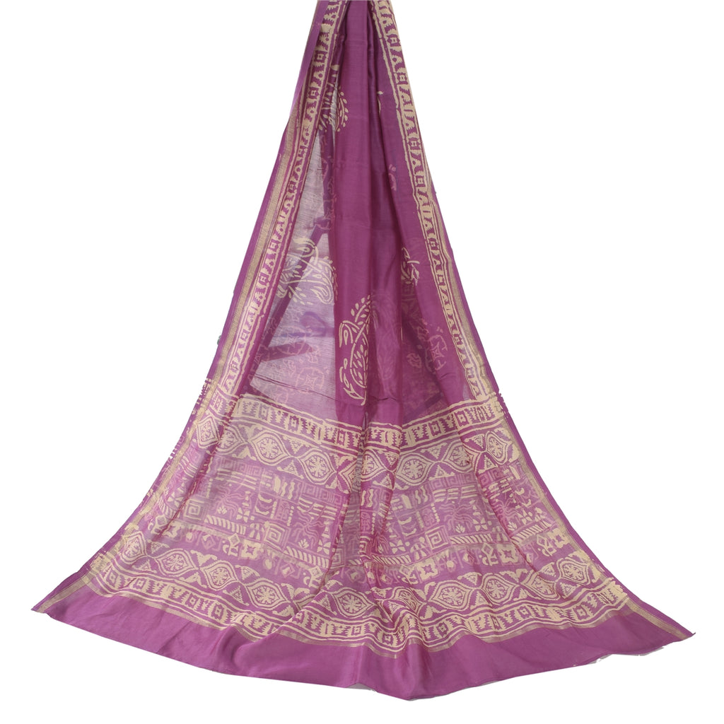Sanskriti Vintage Purple Long Dupatta/Scarf Art Silk Hand Block Printed Scarves upcycled Textile Scraps Used Neckscarf Long Headscarf
