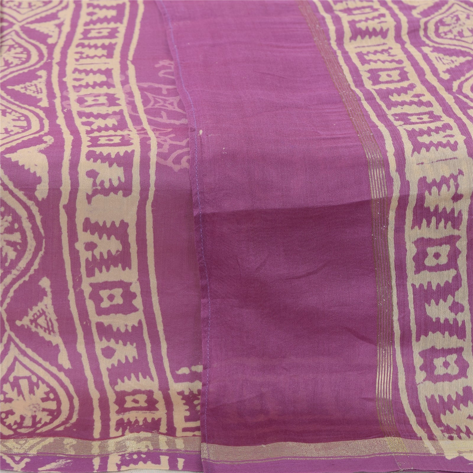 Sanskriti Vintage Purple Long Dupatta/Scarf Art Silk Hand Block Printed Scarves upcycled Textile Scraps Used Neckscarf Long Headscarf