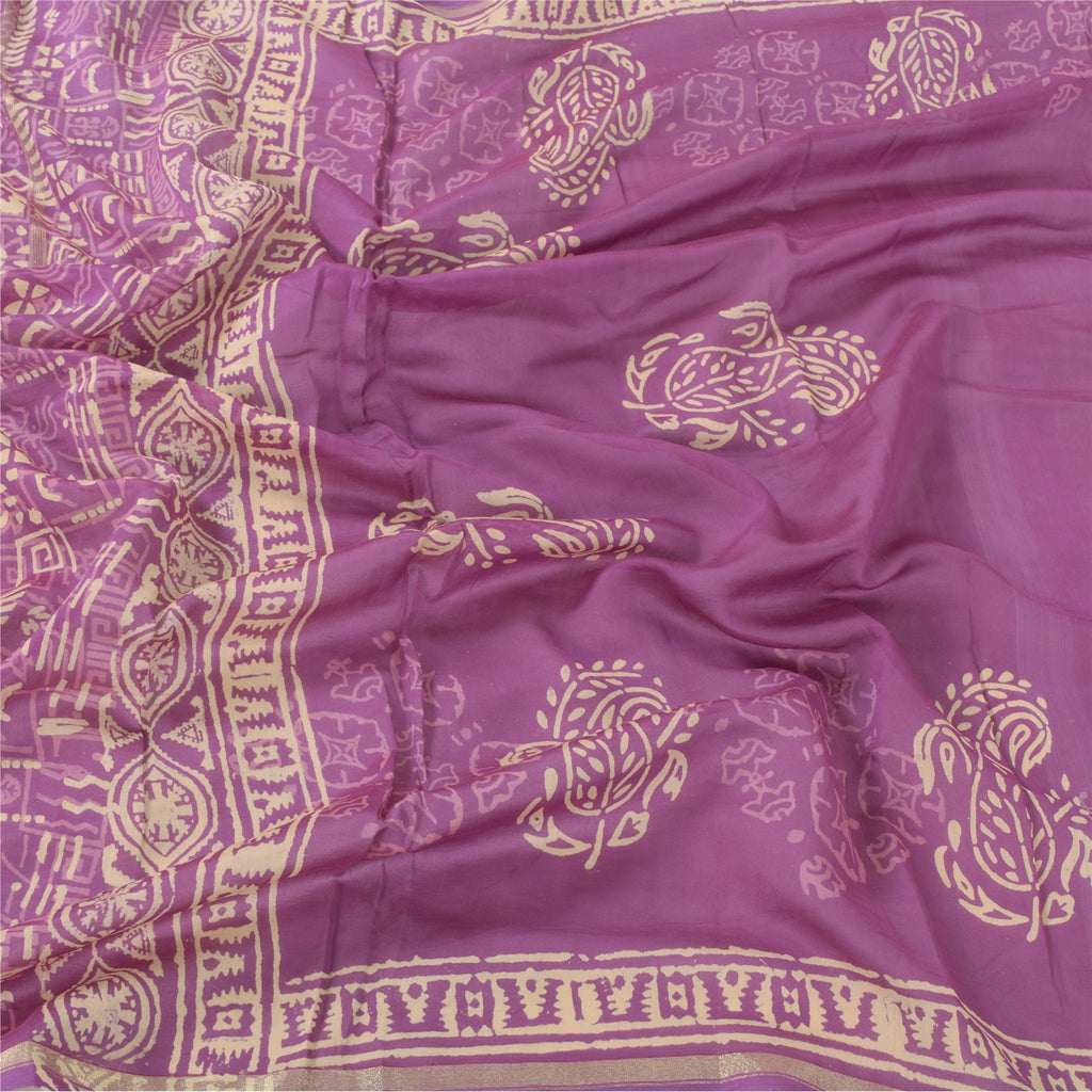 Sanskriti Vintage Purple Long Dupatta/Scarf Art Silk Hand Block Printed Scarves upcycled Textile Scraps Used Neckscarf Long Headscarf